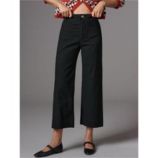 Maeve Anthropologie The Colette Cropped Wide Leg Pants Size 25 Black Linen Blend