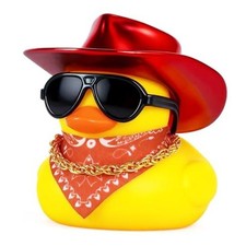 Cowboy Rubber Duck Decor with Red Hat, Sunglasses, Bandana Gold Necklace -