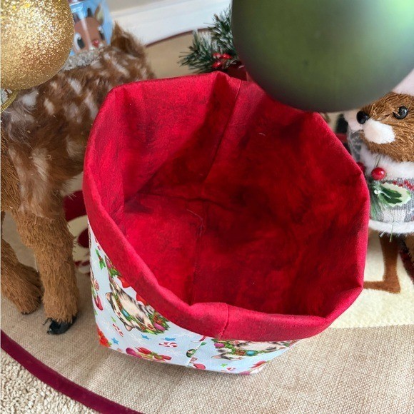 Cat Christmas Fabric Basket Holiday Gift Basket Christmas Decor Reusable Basket