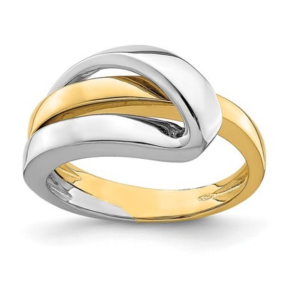 14K bicolor Gold poliert mit gefaltetem Design Bandring für Damen Ringgröße 7