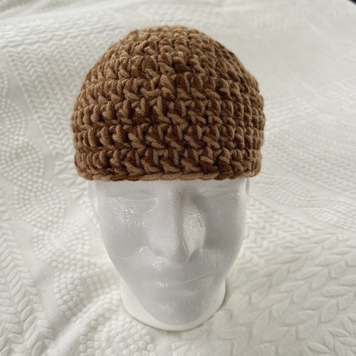 Adult Handmade Thick Warm Crochet Beige Brown Skull Cap Beanie Hat Kufi - Picture 2 of 5