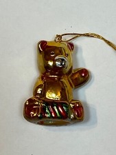 Gold Metallic Teddy Bear With Present Christmas Ornament Holiday Dayton Hudson
