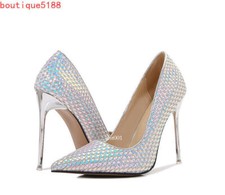 Women Glitter Bridal Wedding Shoes Stiletto High Heels Pointed Toe Shiny Shoes