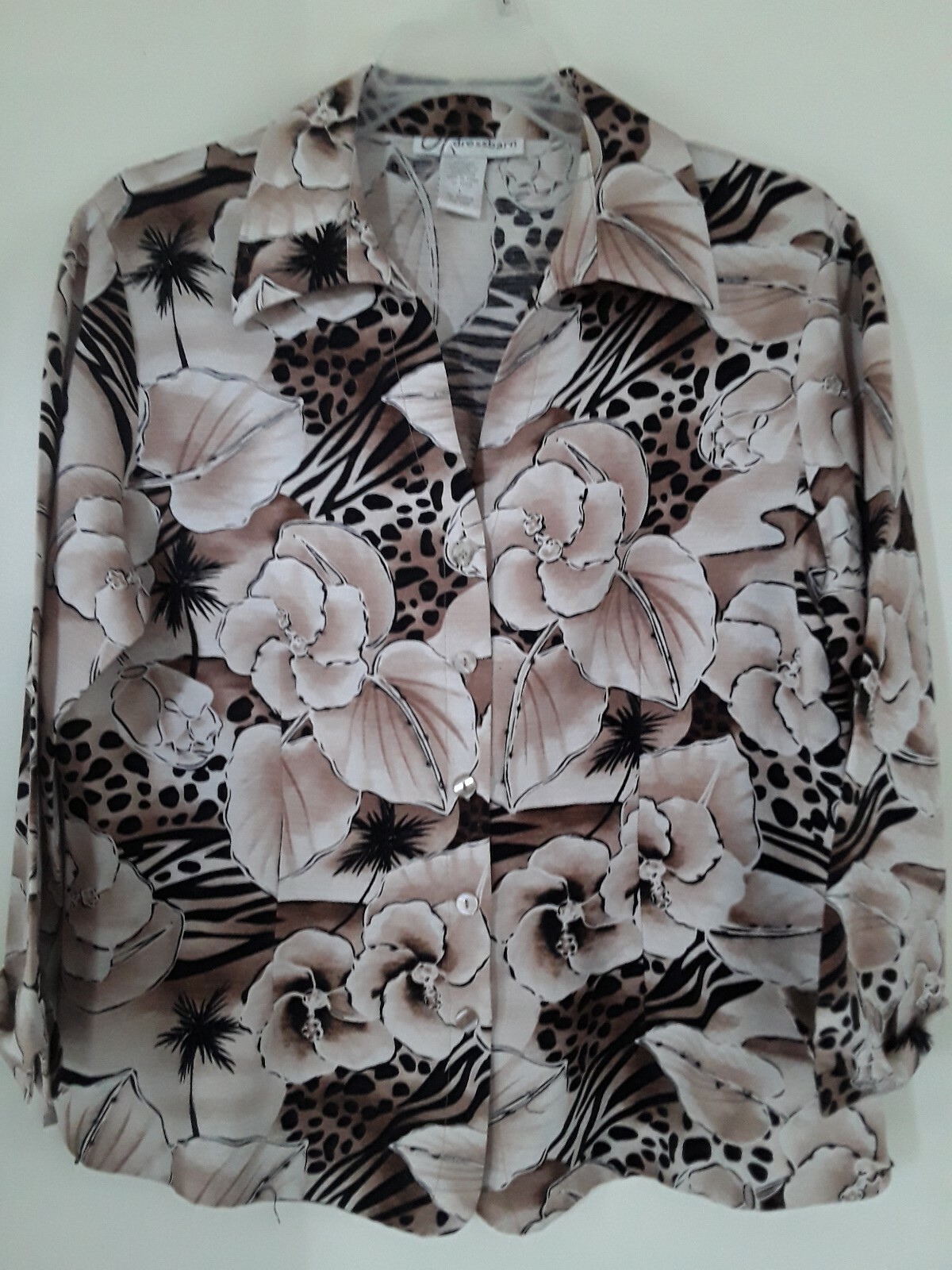Dressbarn Floral Silk Shirt Size Large 3/4 Sleeve Top Blouse
