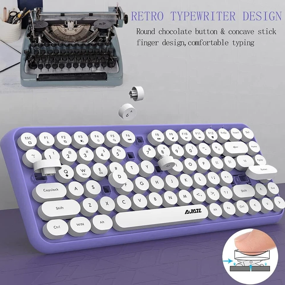 AJAZZ 308i Wireless Bluetooth Keyboard, Mini Portable Typewriter Retro Round - Image 3 of 4