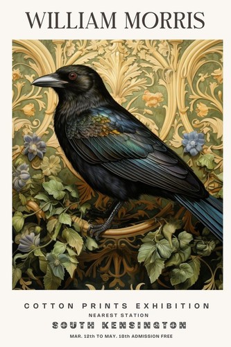 Impresión de póster de pared de algodón con flores de cuervo de colección William Morris - Imagen 4 de 6