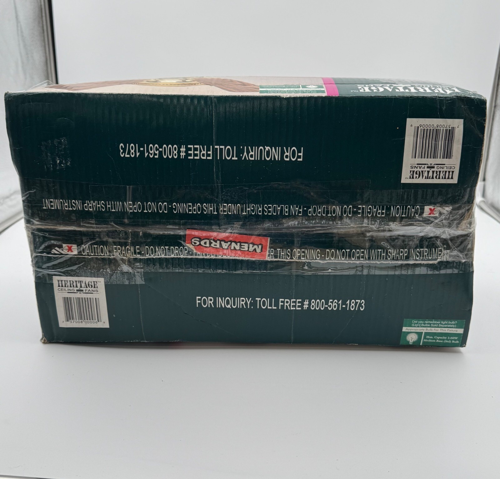 Heritage Ceiling Fan 30" Reversible Oak Walnut Blades With Light 3 Speed NOB