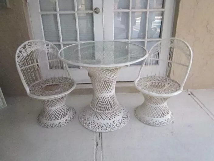 Vintage Patio Set Spun Fiberglass Russell Woodard Table 2 Chair No Cushion Set 3