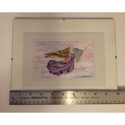 Angel & Harp Fabric Quilted Art Sherri Dunbar Mixed Media, 8x10 Framed - Picture 8 of 9