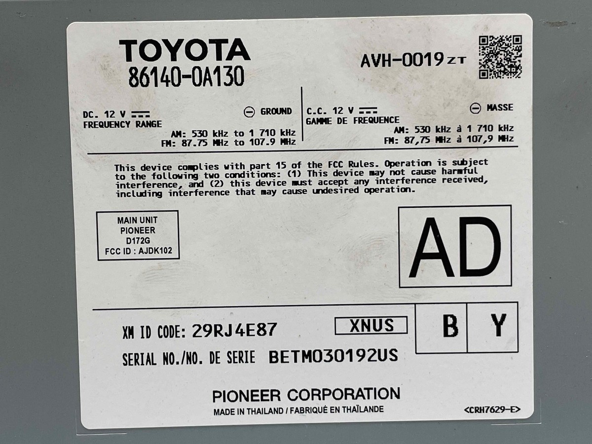 2022 Toyota Corolla Cross Radio Receiver Stereo Pioneer Display ID