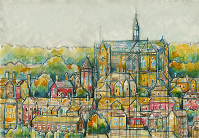 Kathedrale von Arundel, Aquarellfarben, A2 Original Kunstwerk