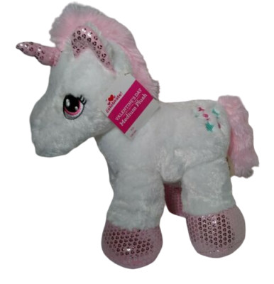 Dan Dee Unicorn White Pink 13'' Plush Stuffed Teal Stars Sequin Soft Toy NEW