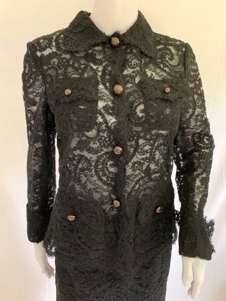 MONIQUE LHUILLIER черный хлопок смесь кружева гребешок края юбка костюм сделано в США размер US6 - Изображение 4 из 4