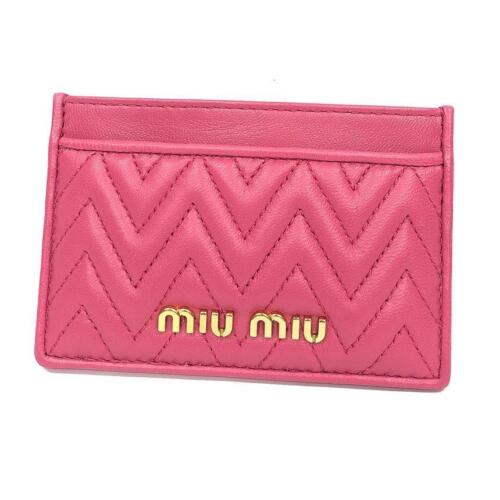 Miu Miu Business Card Holder Leather Pink gold metal fittings size W10.5 x H7cm - Picture 1 of 3