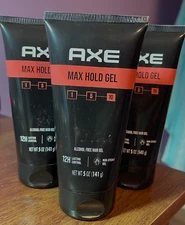 AXE MAX HOLD 12 LASTING CONTROL ALCOHOL FREE HAIR GEL 5 OZ - SET OF 3 - NEW
