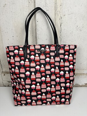 Kate Spade TAKE THE CAKE BON SHOPPER Large Tote Cupcake Macaron Bag Purse EUC