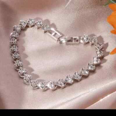 6.35 Ct Round Simulated Diamond 14K White Gold Plated Cute Heart Tennis Bracelet