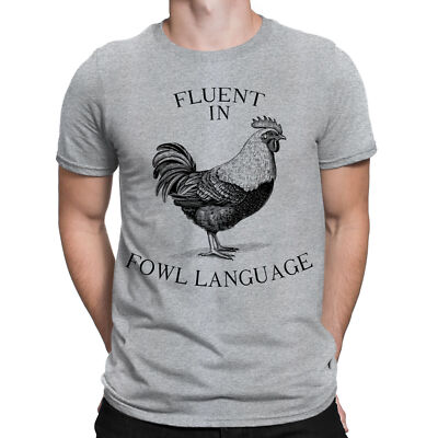 Lustige Herren-T-Shirts Fließend Sprache Vintage Bauernhof Landwirtschaft Huhn Oberteil #BAL