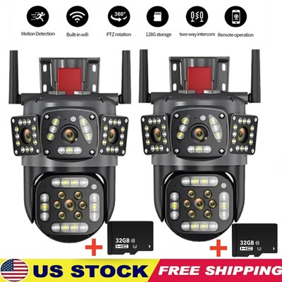 3 Lens HD 9MP WiFi IP Camera Wireless Outdoor CCTV PTZ Home Security IR Cam LOT