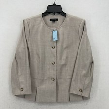 Ann Taylor Beige Button Front Blazer 14P Petite Career Work Jacket Lined Office