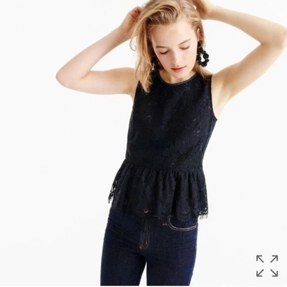 J.Crew Lace Peplum Top Size 00 Black Scalloped Floral eBay