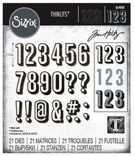 Sizzix Thinlits Alphanumeric Shadow Numbers 21pc set #664808 Retail $19.99 Holtz