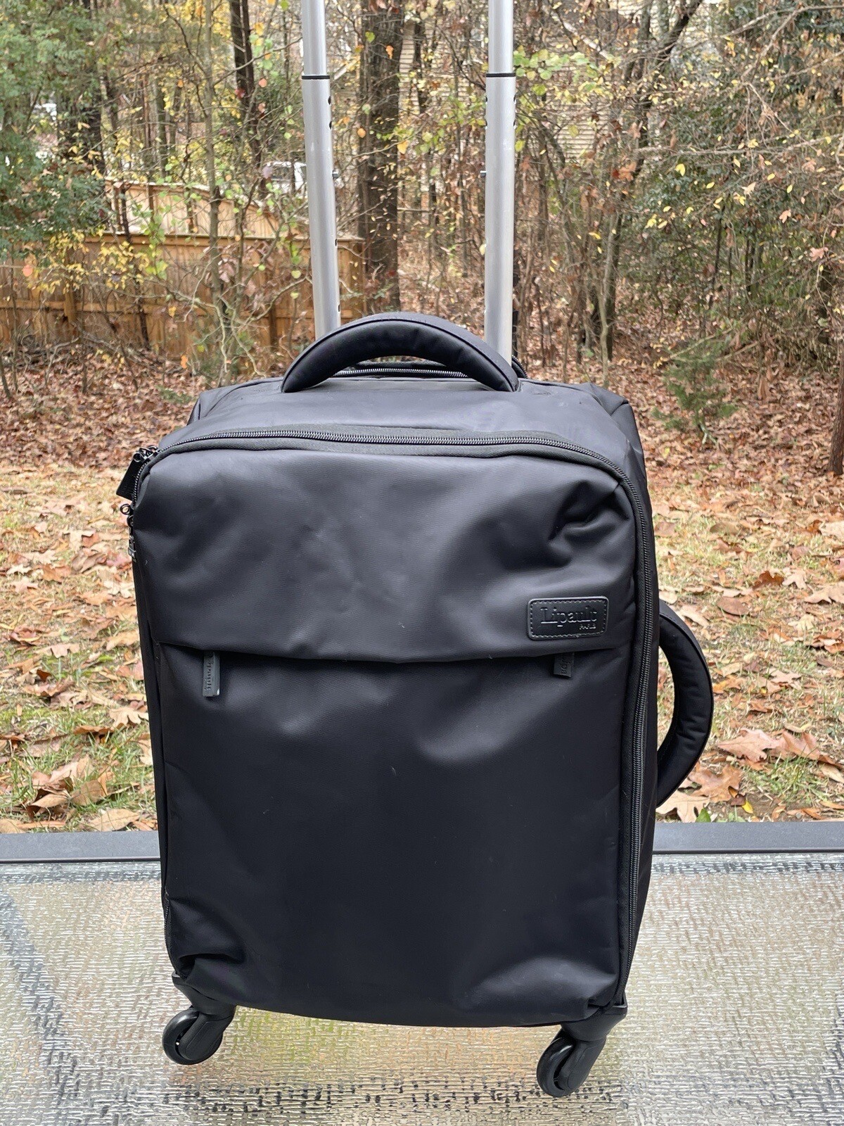 $245 Lipault Plume Noir Black Nylon 4-Wheeled Spinner Carry On Cabin Luggage