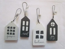 Saltbox House Ornaments Primitives by Kathy Black & White 106793  Christmas 4pc