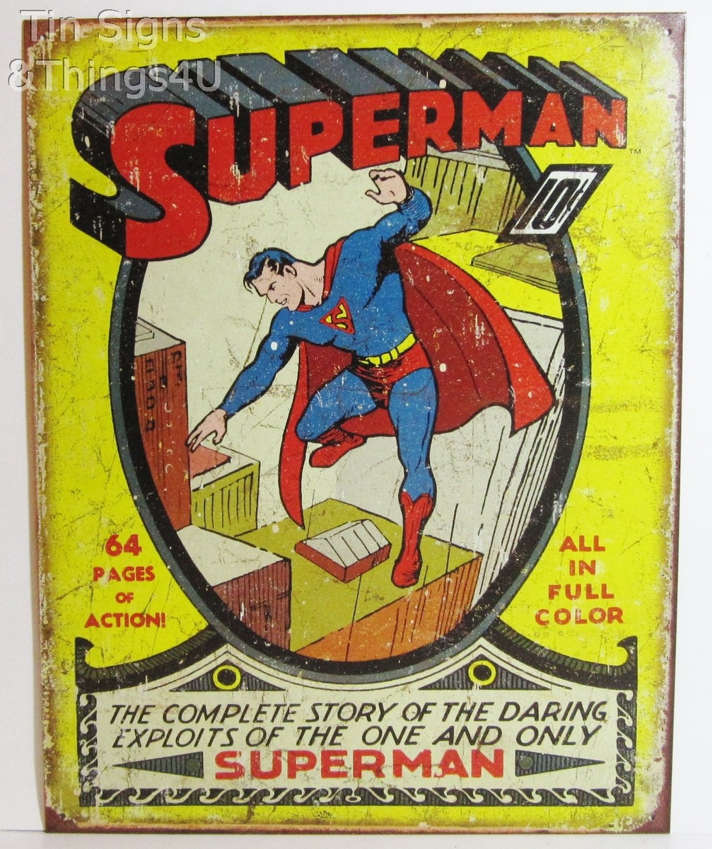 Superman Vintage Comic Book art metal poster TIN SIGN superhero
