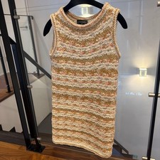 CHANEL Dress 34 Sleeveless Tweed Knit Gold White Pink Color Mix