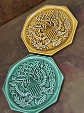 Two Vintage MCM 1960s Harker Rockingham 1840 USA, Eagle Stars Trivet Wall Art