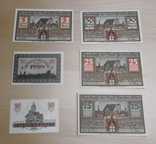 6x Notgeld / Gutscheine Stadt Verden &uuml;ber 25 50 + 75 Pfennig + 1 Mark von 1921
