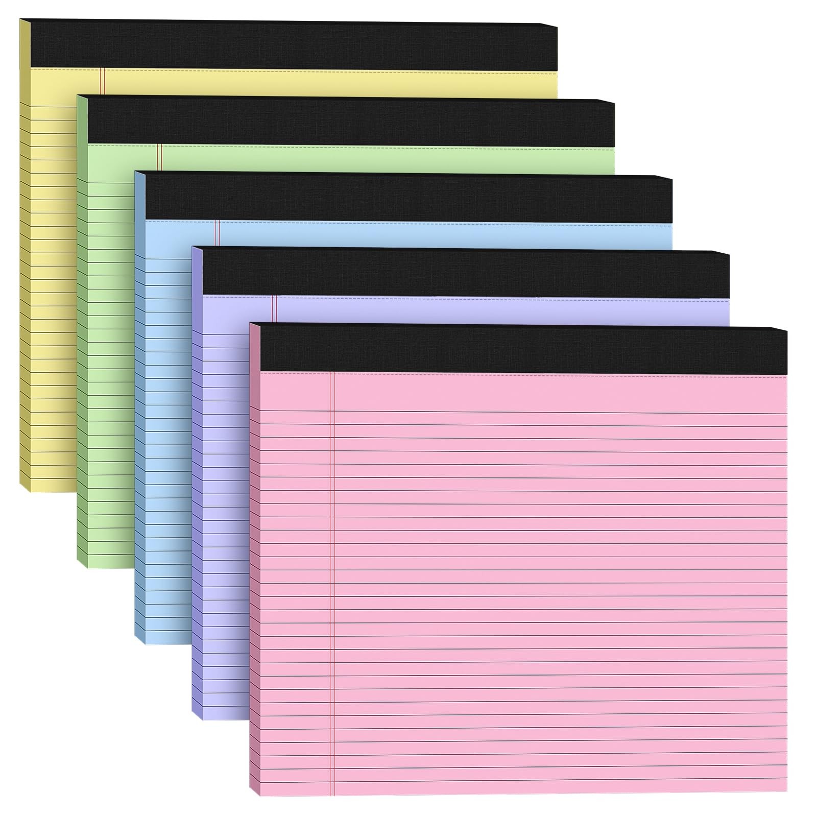 5 Pack Wide Legal Pads 11" x 9.5" Landscape Pink Purple Blue Green Yellow Col...