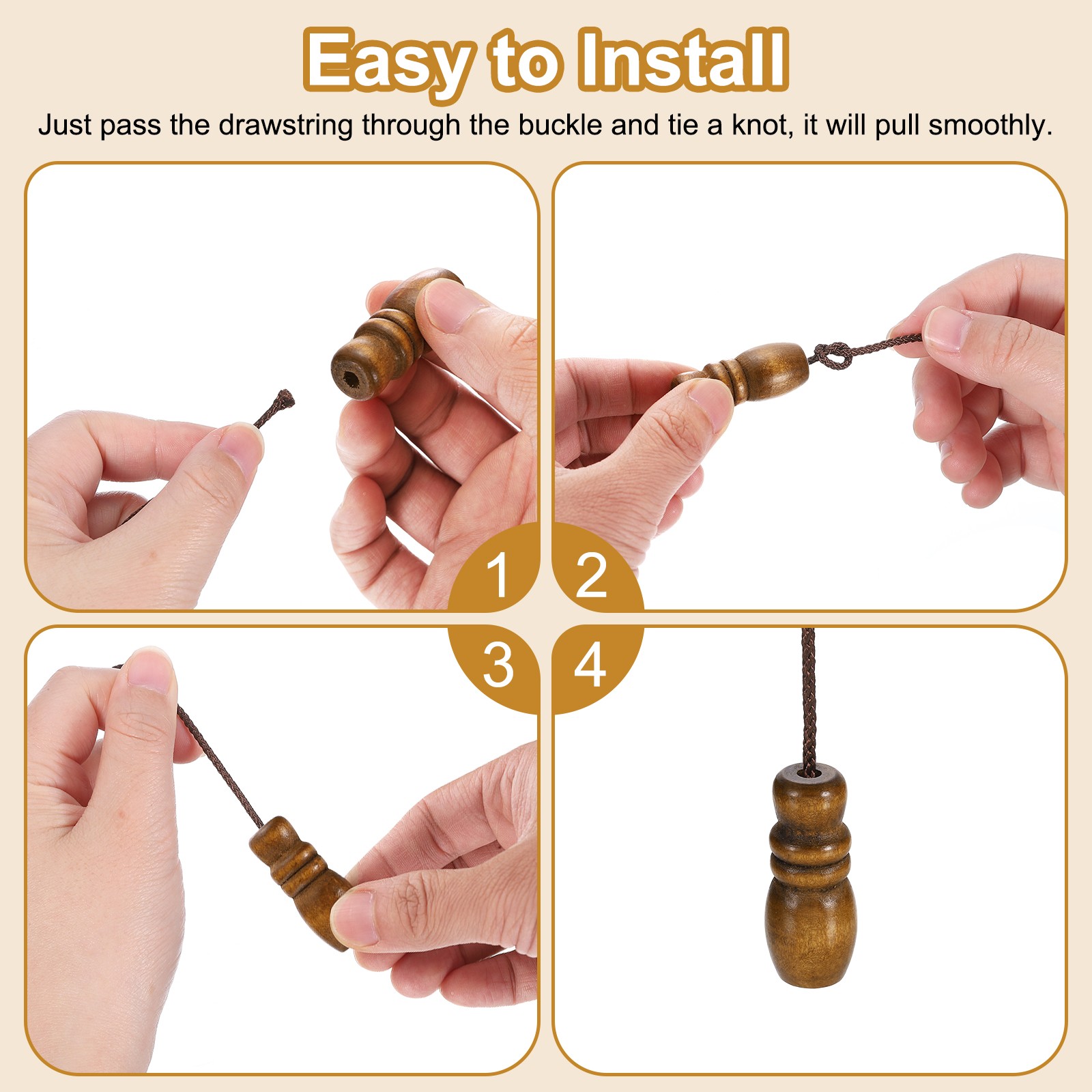 Cord Knobs, Brown Wooden Cord Tassel Drops Pull End for Window, 1.65x0.67" 12Pcs