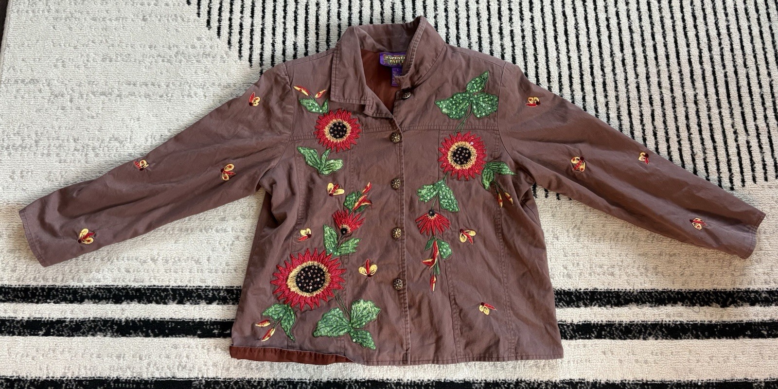Tapestry Patch Jacket Sequined Embroidered Bees &… - image 1