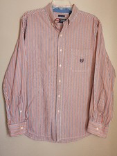 Chaps Men's Red & Blue Striped Button-Down Shirt Size Large