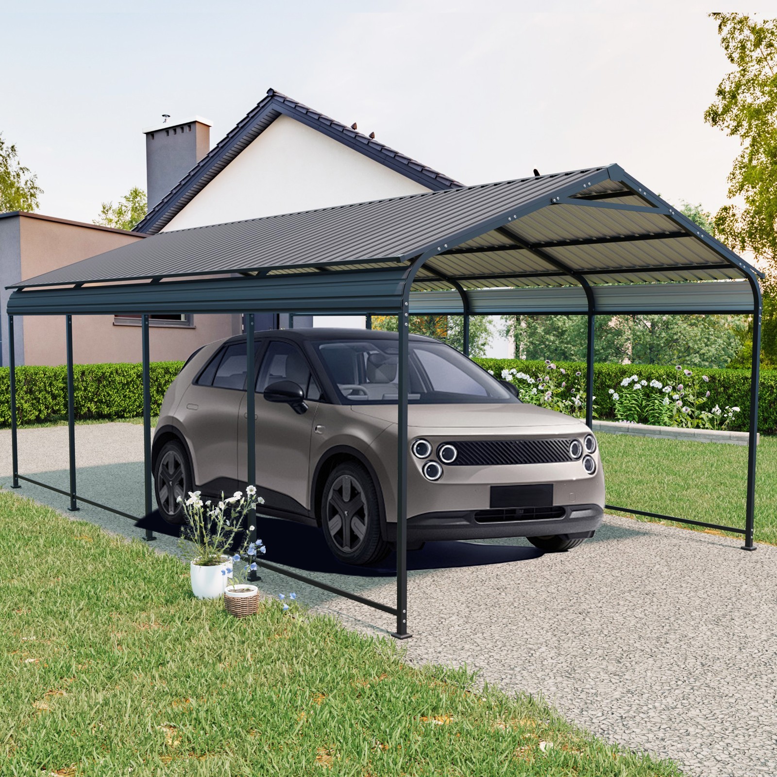 12 x 21 FT Metal Carport Heavy Duty Carport with Galvanized Steel Roof and Frame