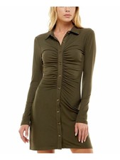 ULTRA FLIRT Womens Shirt Dress Short Green Fitted Button-down Juniors S