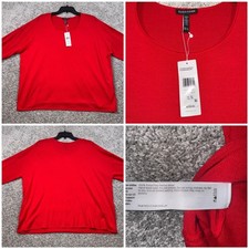 EILEEN FISHER Red 100 Extra Fine Merino Wool Crew Neck Sweater Womens XL NEW
