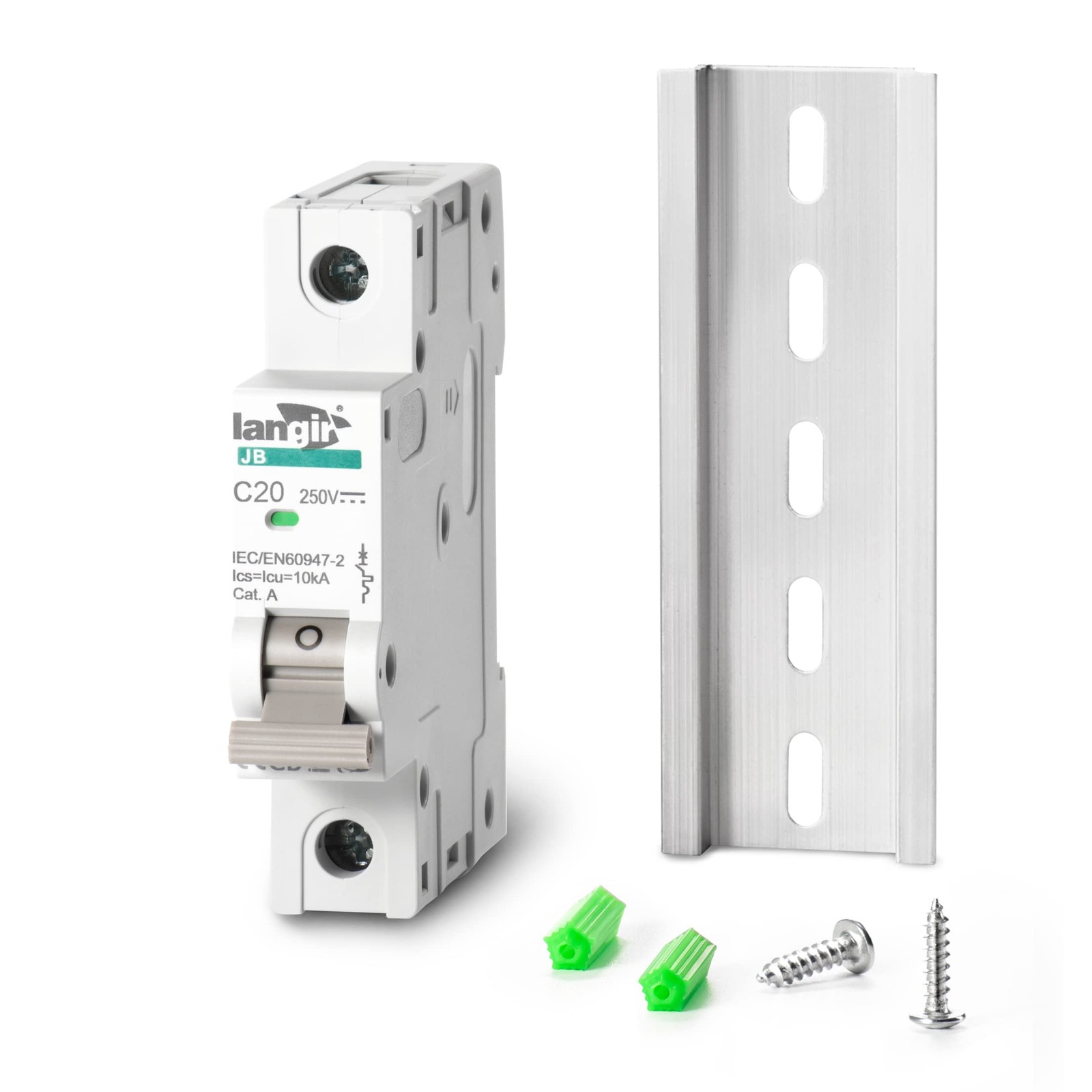LANGIR DC 20A Circuit Breaker, 1 Pole DIN Rail Mount, 250V Solar PV Disconnec...