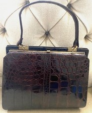 Vintage 1940s/50s Sterling Brown Alligator Handbag Purse In Excellent Condition