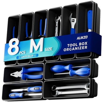 8 PCS Black Medium Slim Tool Box Organizer Trays Desk Drawer Workbench Bins