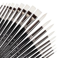 Flat and Round Tips White Sable Paint Brush Set - 18PCS Artist Face Paint Bru...