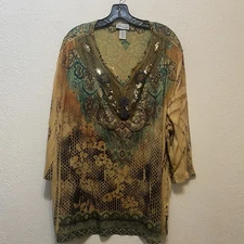 LIZ & ME For CATHERINES Shirt Size 4XWP Embellished Shimmer V-Neck Light