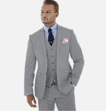 Herren 3-Teiler Leinen Anzug Formal Sommer Hochzeit Smoking Jacke Weste Hosen