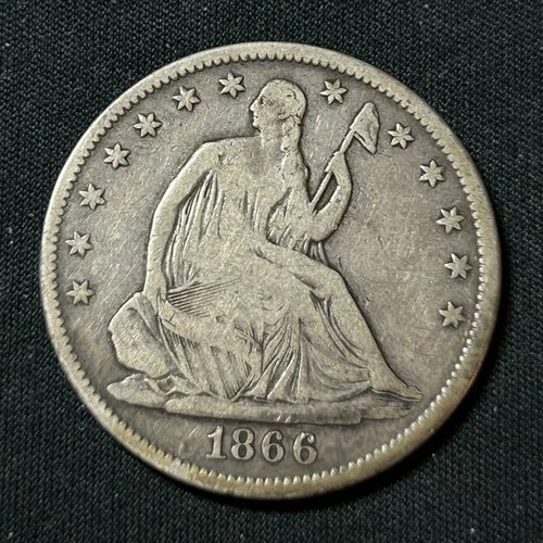 1866 Silver Seated Liberty Half Dollar Philadelphia Mint Fine Condition