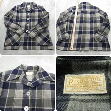 Pendleton Wool Shirt Jacket Womens Large Blue Plaid Pockets USA Made VTG 50's