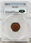 1931-S VF 25  CAC Certified grade Lincoln Wheat Cent GRADED COIN