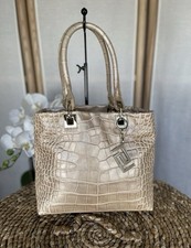 Versace moc croc embossed leather handbag metallic beige bag