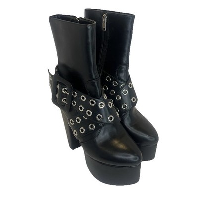 La Moda Black Leather Boots With Black Leather Belt Wrap Women s Size 7